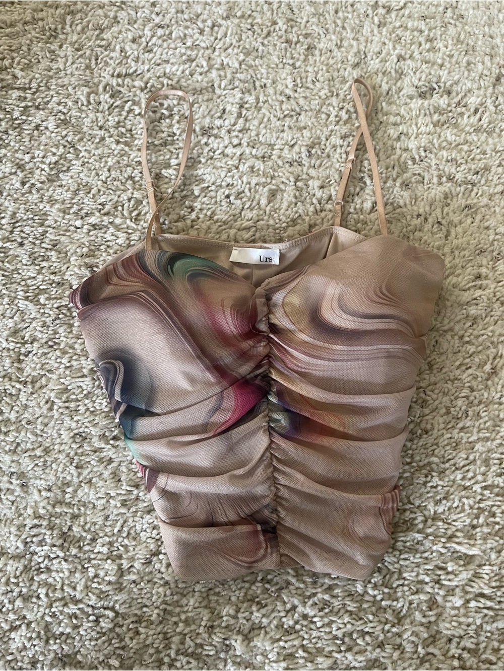 NWT Urs Marble Print Ruched Mesh Cami